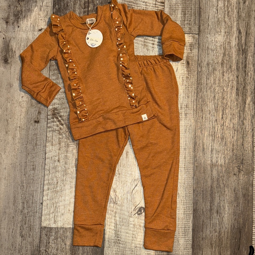 LULU + ROO Brown Ruffle Long Sleeve Top and Pants Set-size 4T